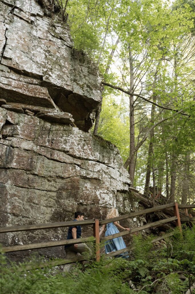 couple hiking back up the trail at the state park in tennessee after engagement session