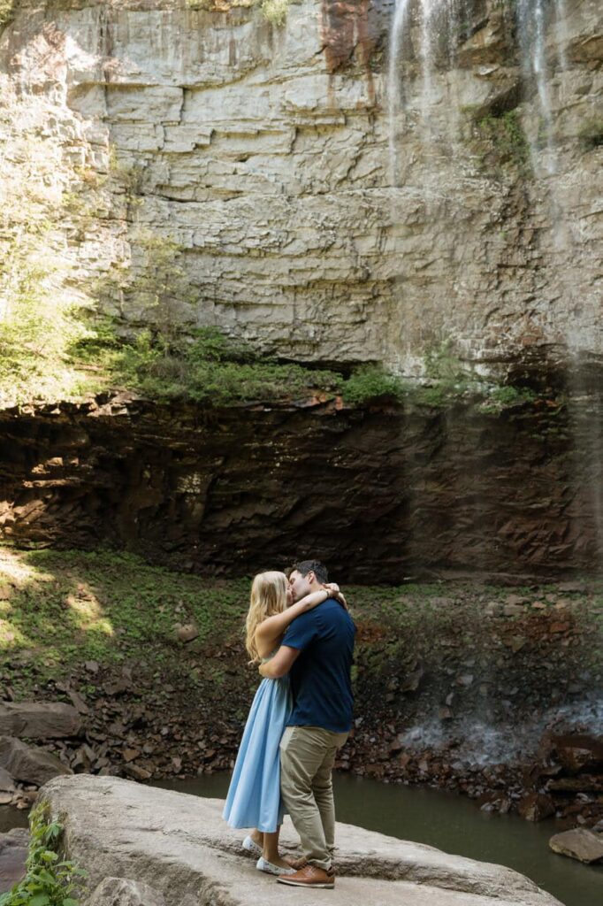 spring waterfall engagement session in tennessee