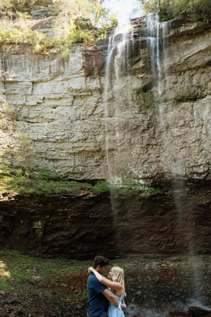 waterfall engagement session outside of nashvill
