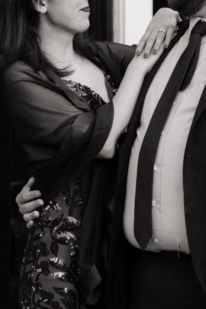 close up shot of couple embracing during nashville engagement session
