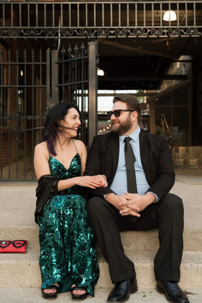couple laughing during nashville engagement photos