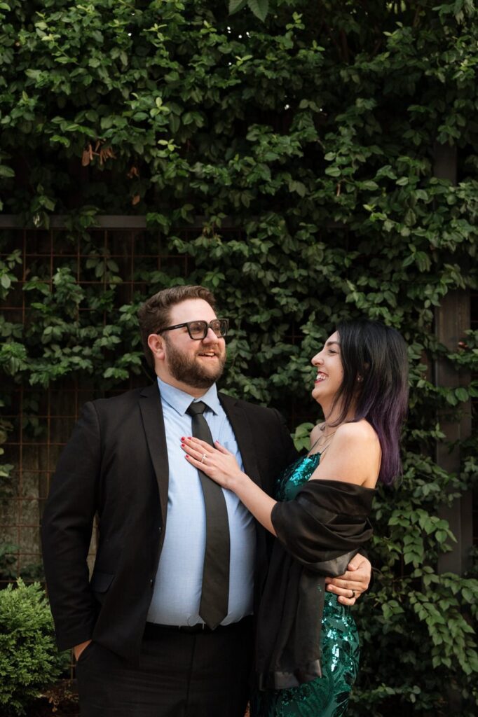 couple embracing and laughing during nashville engagement photos