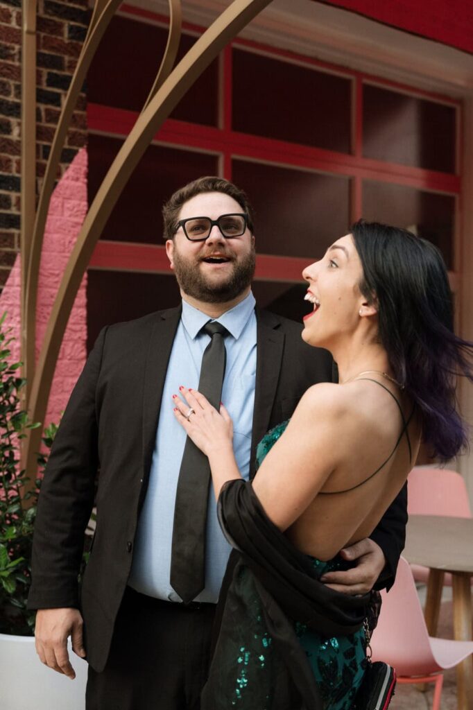 couple being silly during spring engagement photos