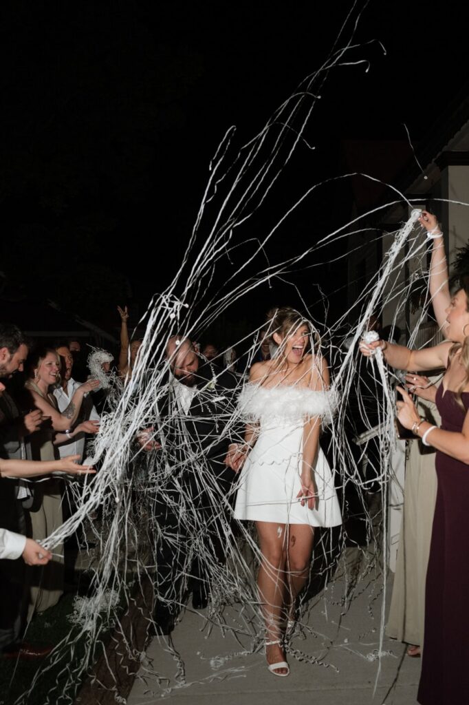 streamer send off for couple at nashville wedding venue