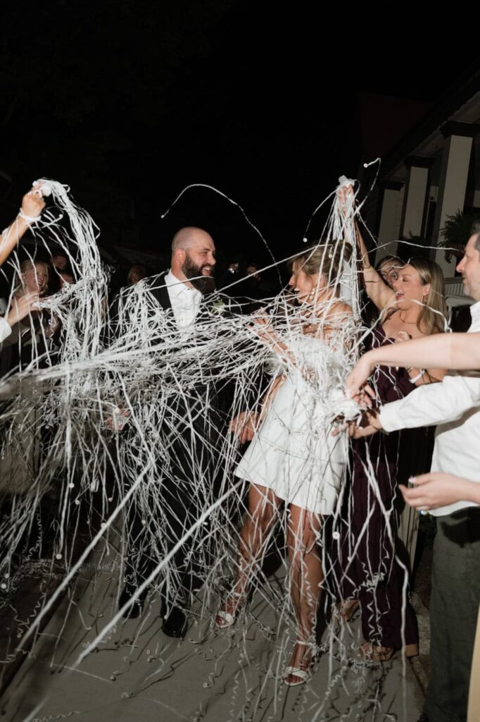 bride and groom during streamer exit at estelle nashville wedding venue in tennessee
