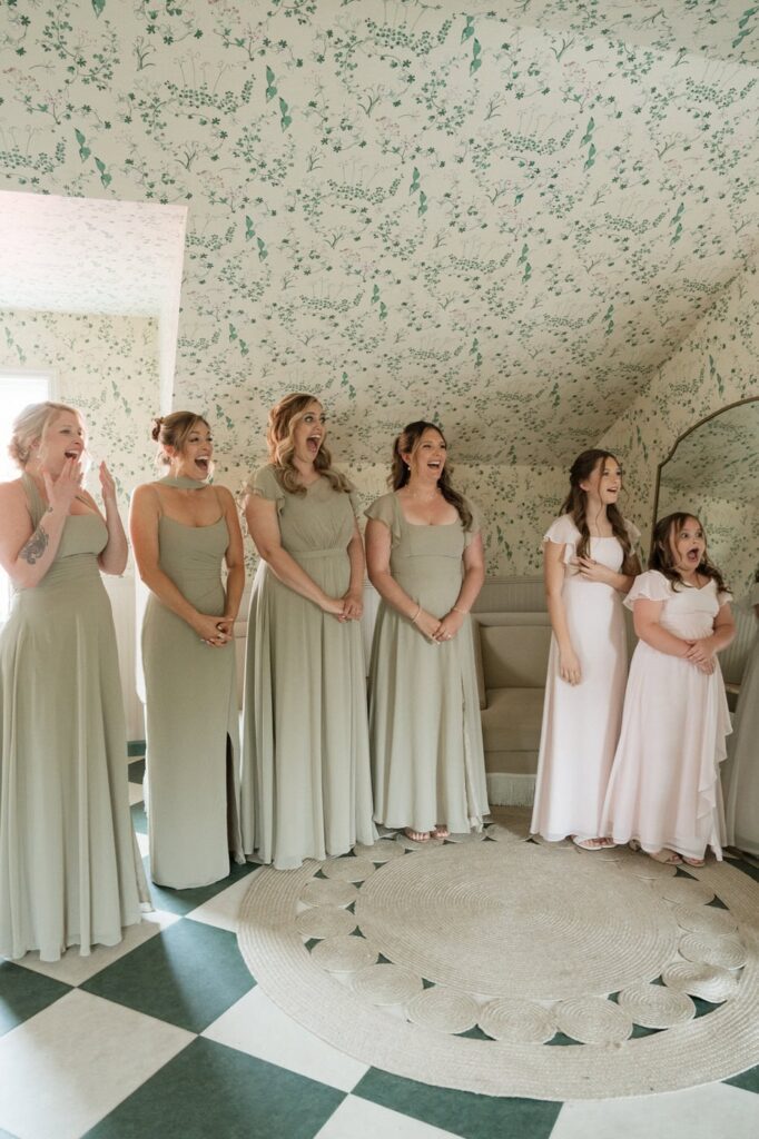 first look with bridesmaids at nashville wedding