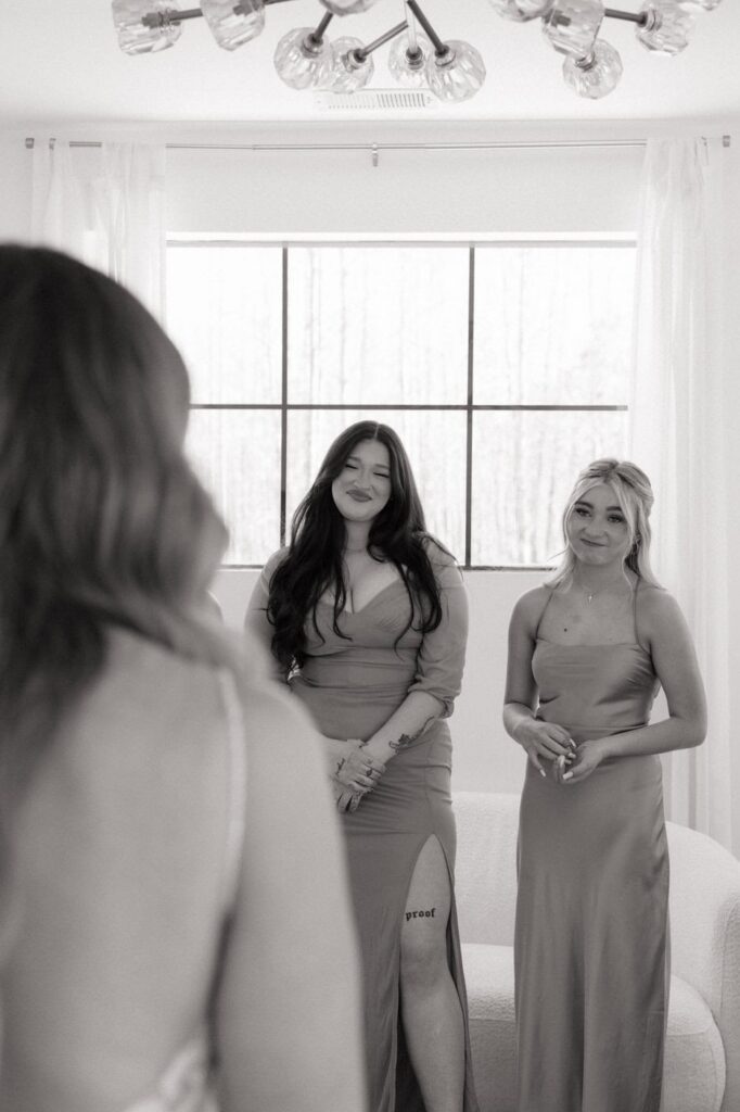 bridesmaids getting emotional during brides reveal