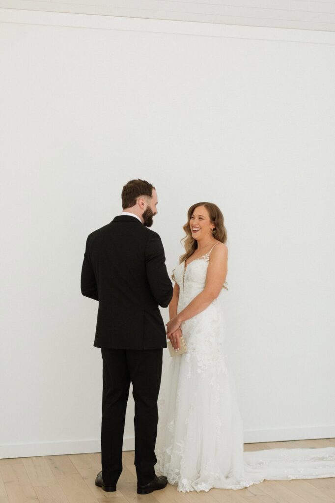 couple laughing during their private vows at the monroe on 415th