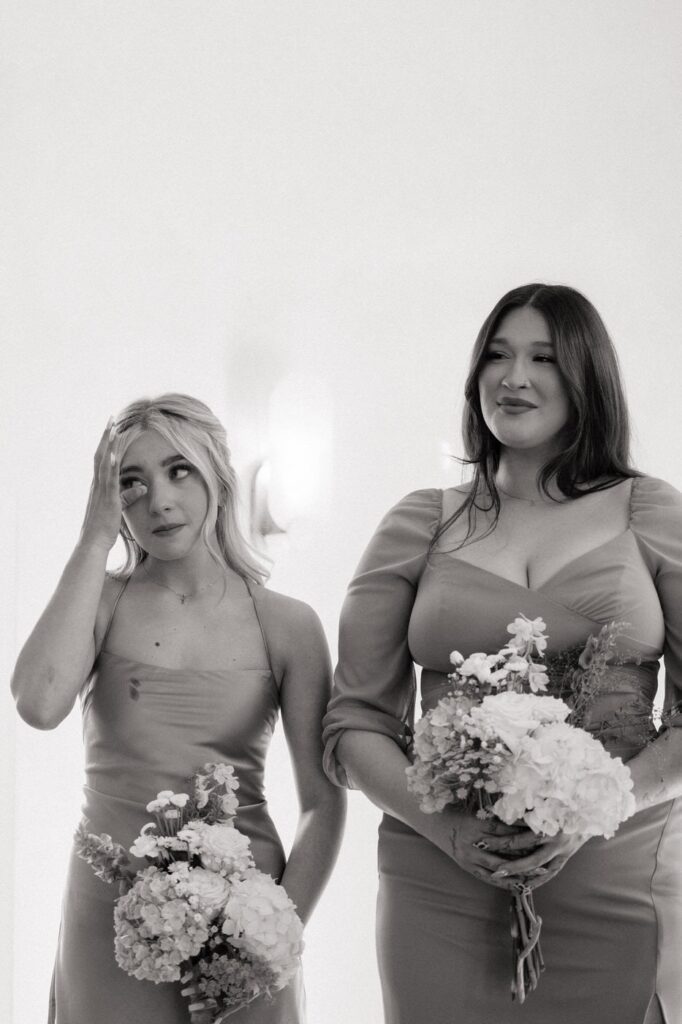 bridesmaids getting emotional at nashville wedding
