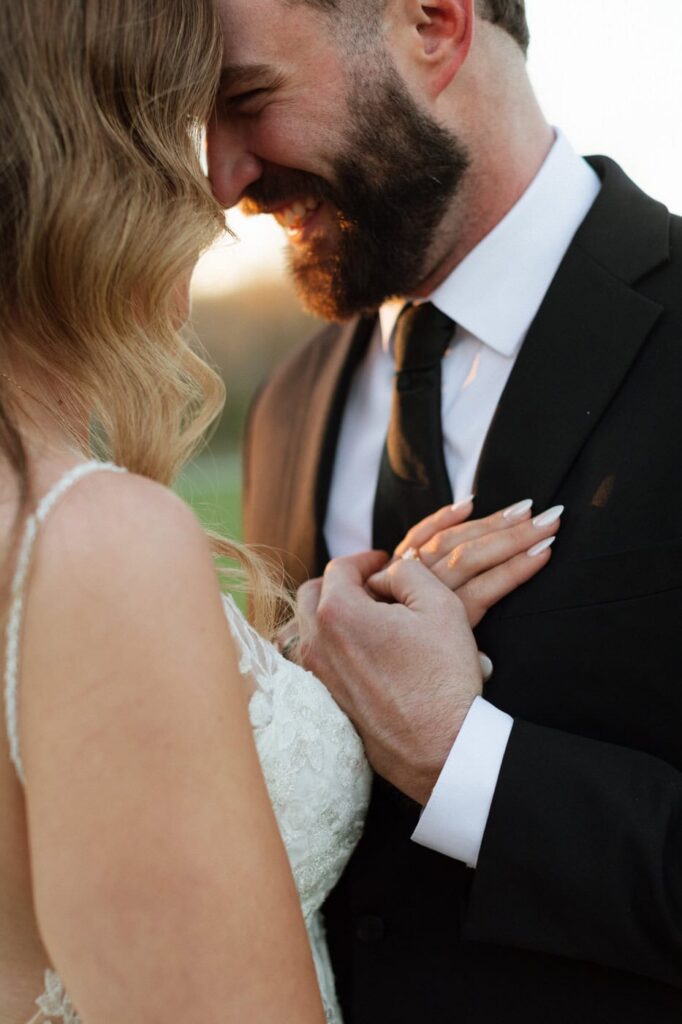 bride and groom sharing a sweet moment at their spring wedding