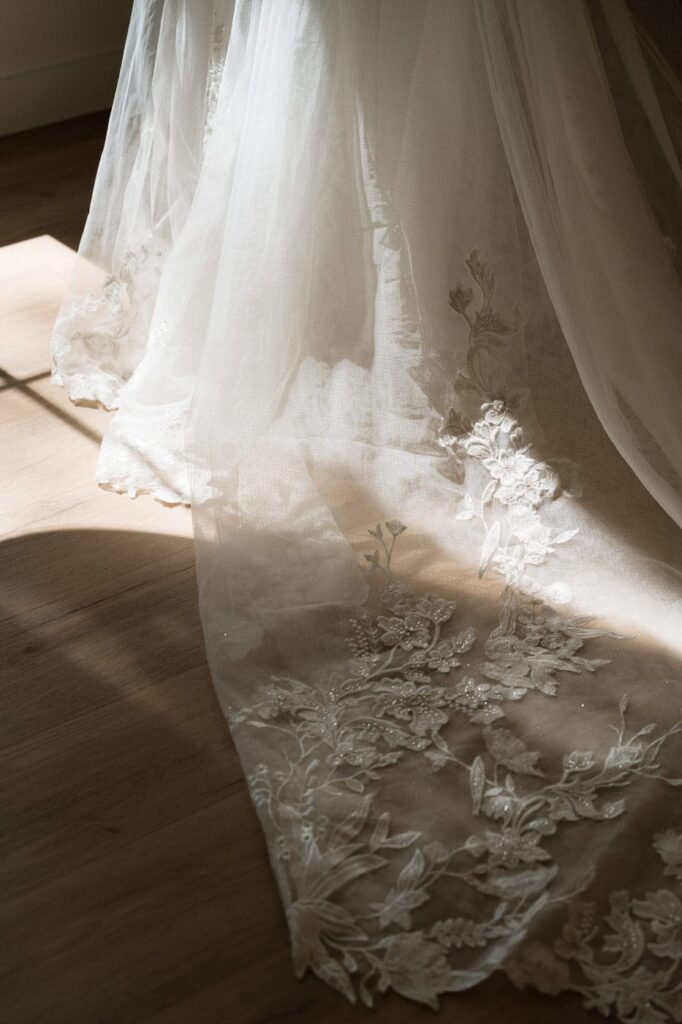 bridal gown in the sunlight and shadows at nashville wedding
