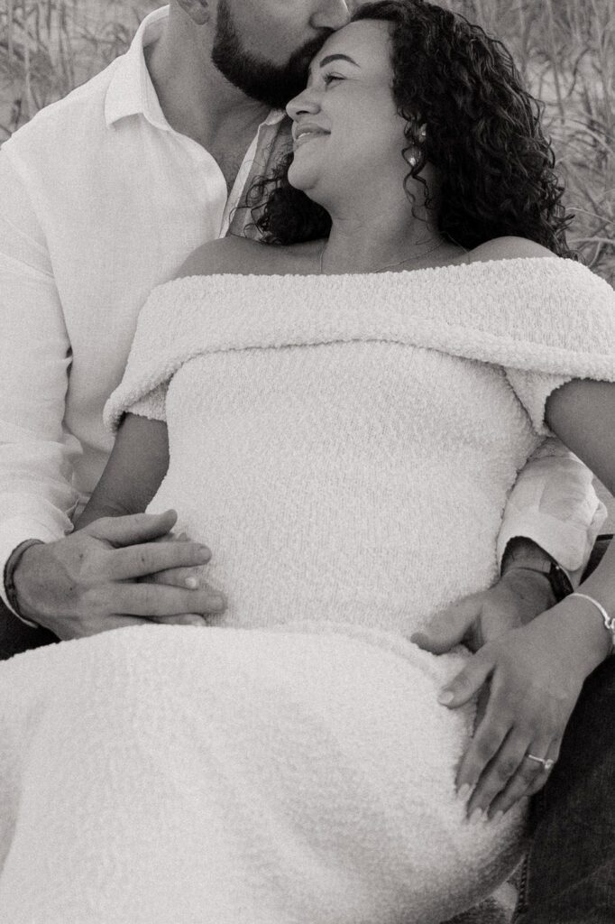 couple sharing a sweet moment during session in virginia beach