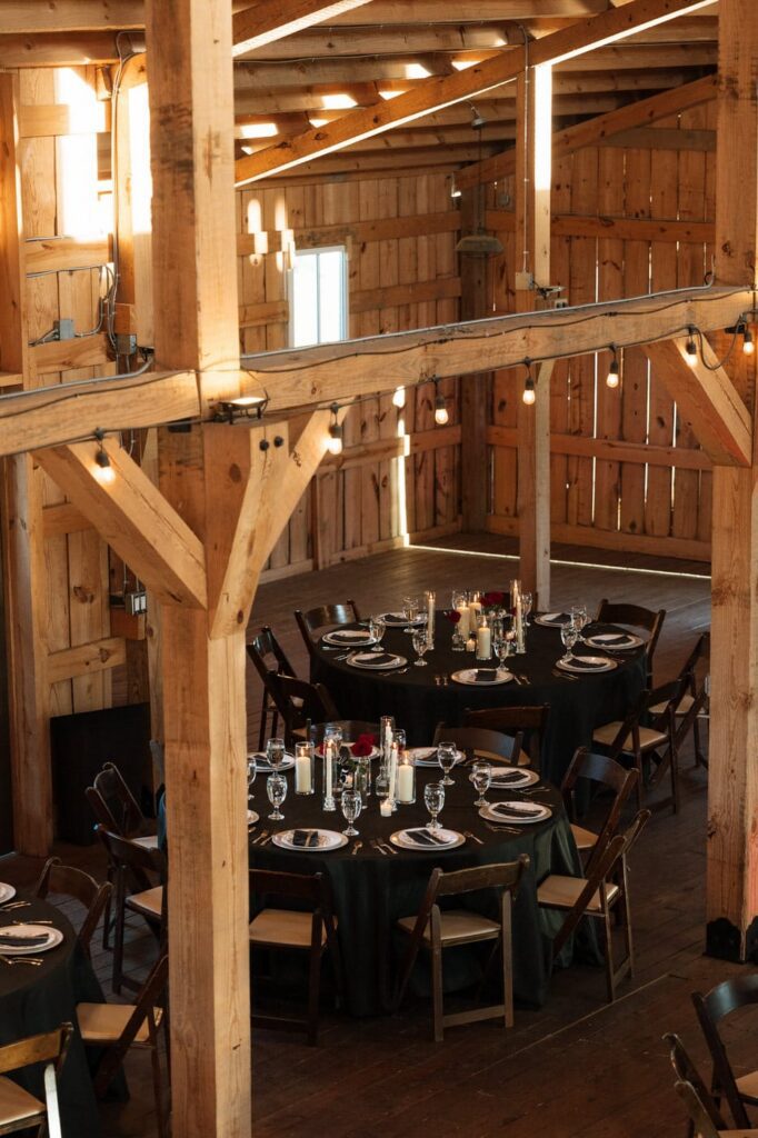 overhead view of wedding reception details at copperline ranch in tennessee