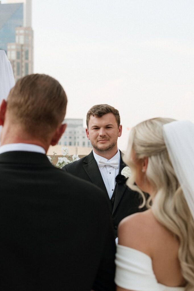 groom seeing bride walk down the aisle at nashville wedding