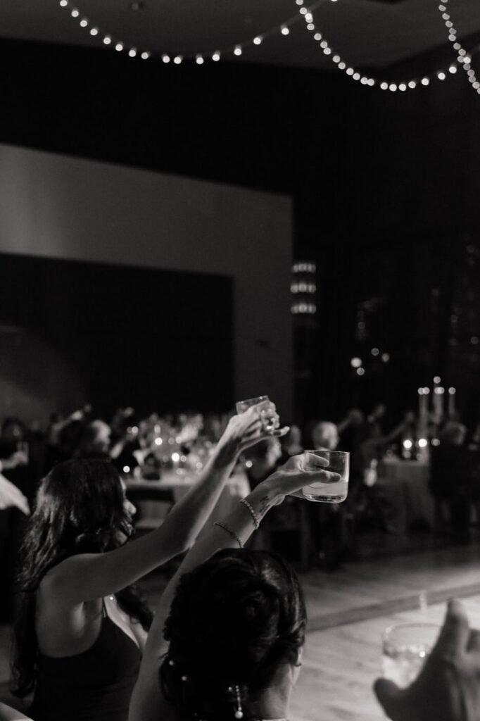 wedding guests toasting to bride and groom at nashville wedding